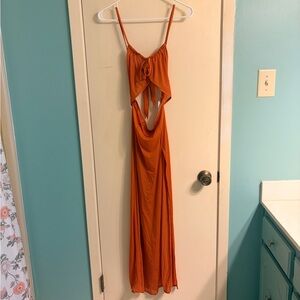 Parade Women’s Swim Suit Cover Up Orange Cutout Maxi Dress